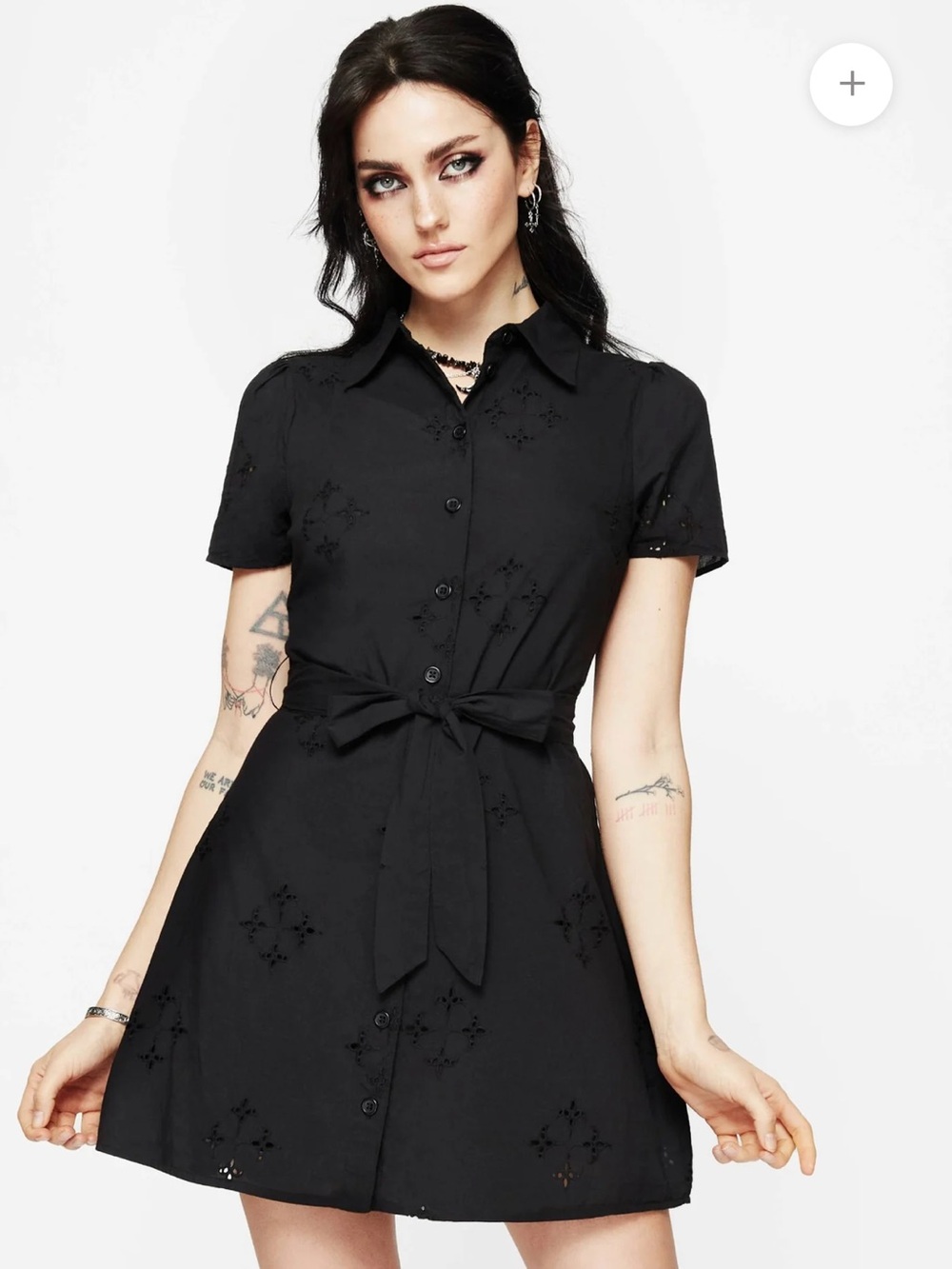 Disturbia Crux Broderie Cotton Belted Mini Shirt Dress Size 14 NWT